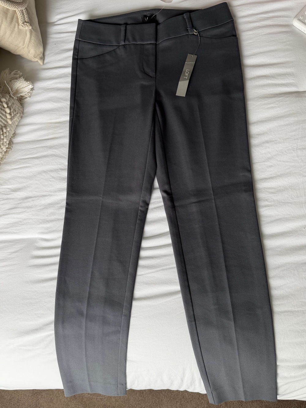 LOFT Dark Charcoal Straight-Leg Trousers